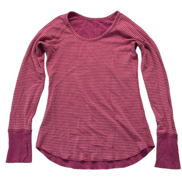 LULULEMON women's pink striped reversible longsleeve active top, S-M. - Picture 4 of 5